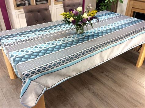 Nappe Eventails Turquoise Gris Rectangulaire Polyester Anti