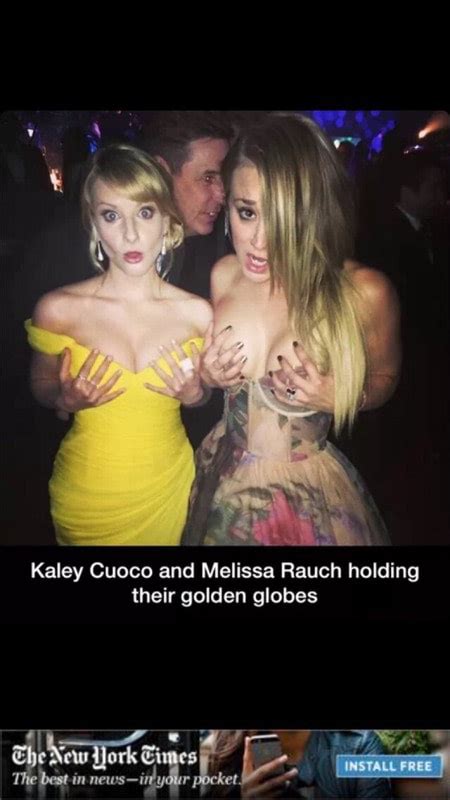 Kaley Cuoco And Melissa Rauch Holding Their Golden Globes