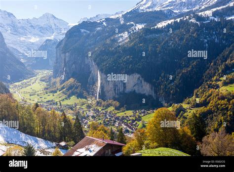 Lauterbrunnen Valley Seen From Wengen Bernese Oberland Swiss Alps