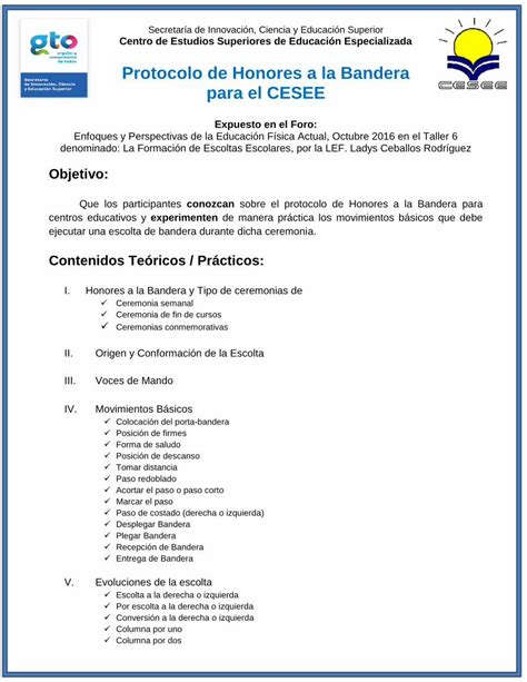 Pdf Protocolo De Honores A La Bandera Para El Ceseecesee Edu Mx