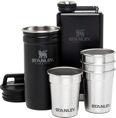 Stanley Stainless Steel Shot Glass And Flask T Set Outdoor Adventure Pack With 4 Metal Shot