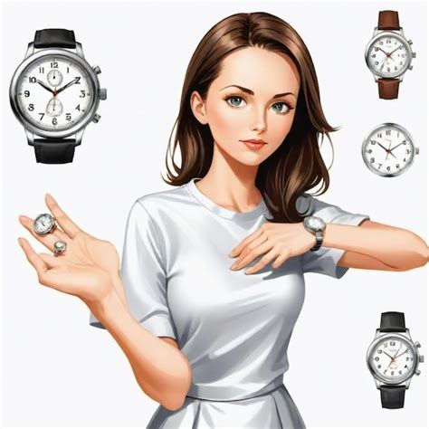 Woman Checking Time On A Watch Cartoon Vector Set White Background