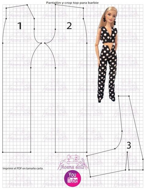 111 pantalón y crop top para Barbie patrones en la descripción