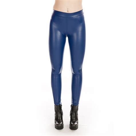 Rubberfashion Kunstleder Leggings Damen Sexy Low Waist Lederoptik