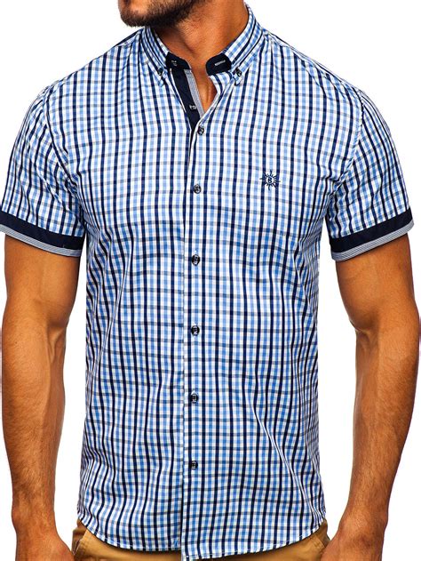 Camisa A Cuadros De Manga Corta Para Hombre Celeste Bolf 4510