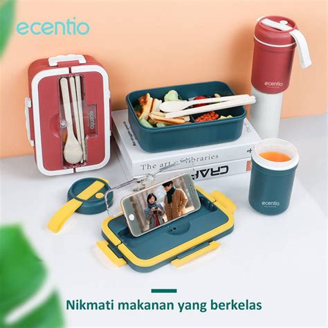 Jual ECENTIO LUNCH BOX SET WITH HANDLE KOTAK MAKAN SET JERAMI GANDUM