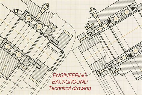 Mechanical Engineering Drawings On Light Background Milling Machine