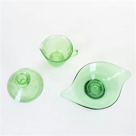 Green Depression Glass Collection Including Princess Swirl And Banded Rings Ebth