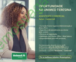 Emprego Para Assistente Comercial Na Unimed Em Teresina Pi Themos