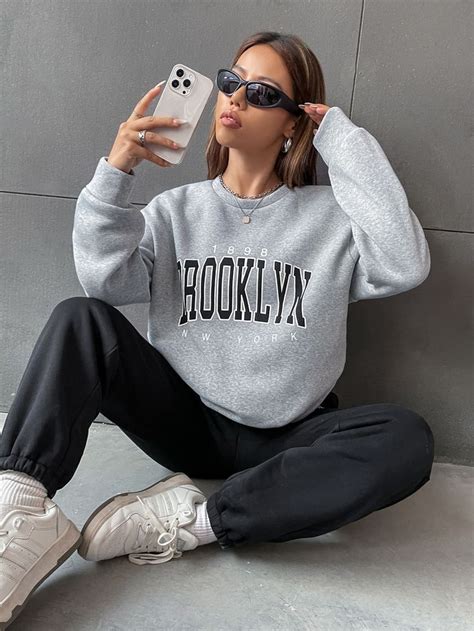 Letter Graphic Drop Shoulder Sweatshirt And Joggers Dropped Shoulder