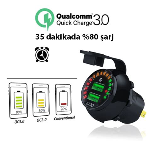 En Ucuz QC3 0 Araç Su Geçirmez 12V Çift USB Şarj Soketi LED Voltmetre