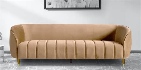 Buy Hairo Velvet 3 Seater Sofa In Beige Colour Online Bucket Sofa