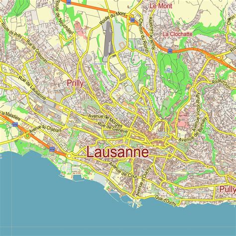 Lausanne Switzerland Printable Editable Layered Pdf Vector Map