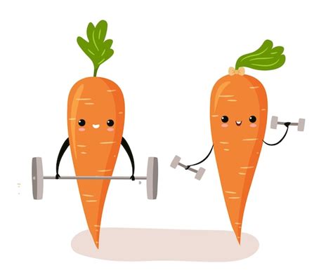 Premium Vector Cute Carrot Characters Exercising Couple Of Cartoon