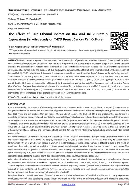 Pdf The Effect Of Pare Ethanol Extract On Bax And Bcl Protein