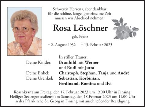 Traueranzeigen Von Rosa L Schner Trauer Merkur De