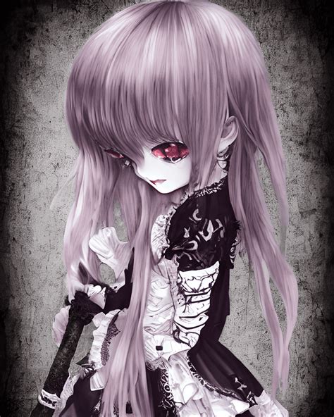 Cute Gothic Emo Girl Kawaii Chibi Illustration Photograph Hyper