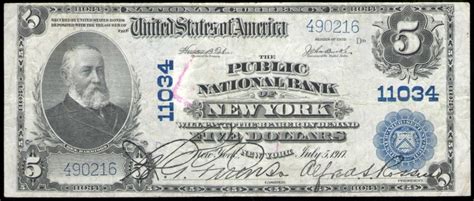 1902 Series 5 Plain Back National Bank Note Of New York NY VF Ink