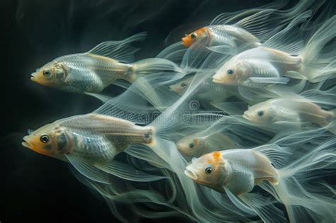 Elegant School Of White And Orange Koi Fish Swimming Gracefully In Dark