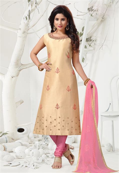 Beige Banarasi Readymade Churidar Suit 194641