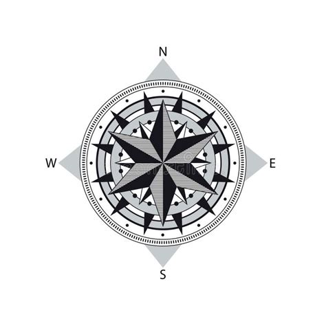 Compass Rose With Four Cardinal Directions North East South West On White Background