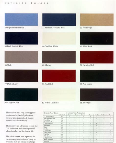 Cadillac Paint Codes And Color Charts