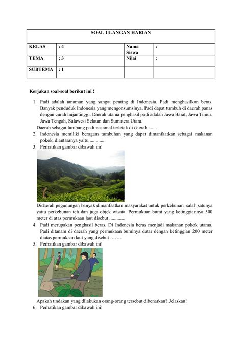 Soal Ulangan Harian Tema 3 Subtema 1 Suginog342 Halaman 1 Pdf Online Pubhtml5