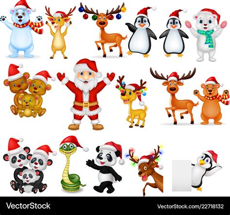 Cartoon Santa Claus With Many Animals Collection S