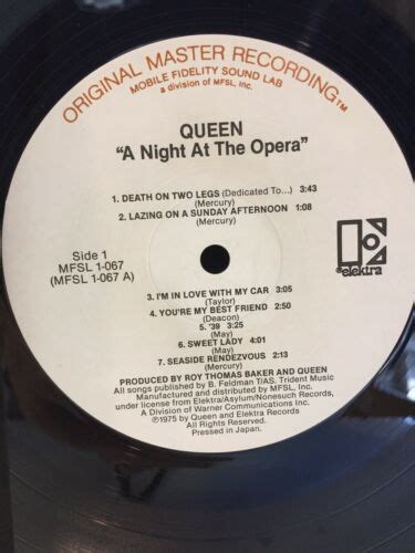 Popsike Queen A Night At The Opera Lp Orginal Master Recording