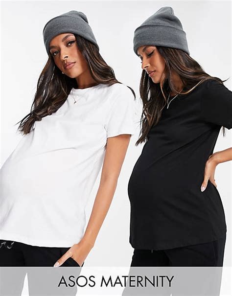 Asos Design Maternity Ultimate Cotton T Shirt With Crew Neck 2 Pack Save In Black And White