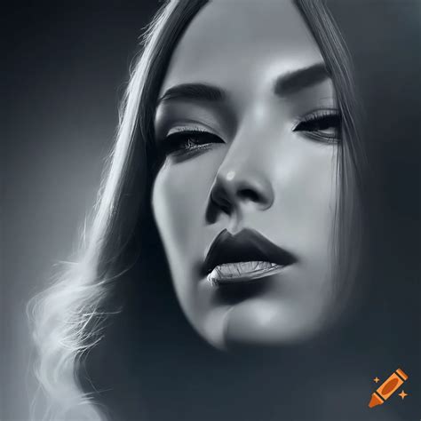 Black And White Rendering Of A Futuristic Woman With Glowing Skin On