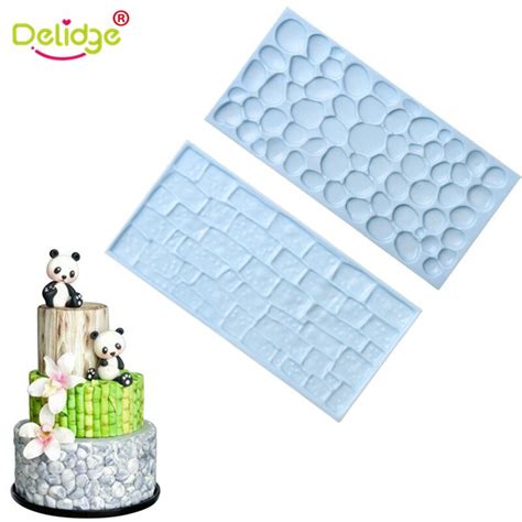 Delidge 2 Pcsset Stone Brick Wall Cake Mold Silicone Stone Rock