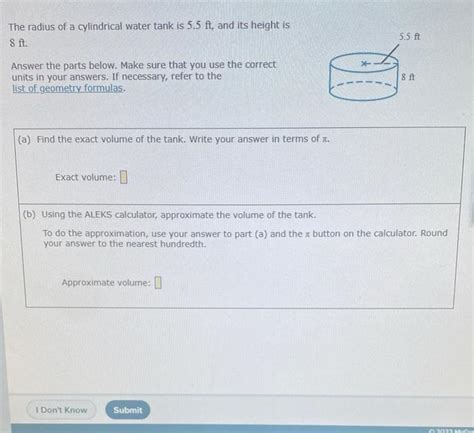 Solved The Radius Of A Cylindrical Water Tank Is Ft And Chegg