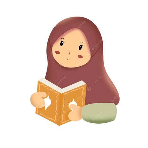 Illustration Of A Cute Muslim Woman Wearing Hijab Reading Al Quran