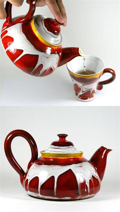 Red Ceramic Teapot Handmade Pottery Tea Kettle Clay Tea Pot Etsy