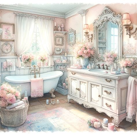 Watercolor Shabby Chic Bathroom Clipart French Bathroom Vintage Clip Art Watercolor Clipart