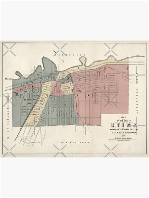 Old Vintage Antique Aerial Street Map Of The City Of Utica Ny New