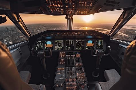 Cockpit Von Modern Passagier Jet Flugzeug Piloten Beim Arbeiten