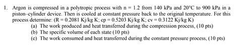 Solved Argon Is Compressed In A Polytropic Process With Chegg