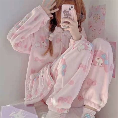 My Melody Inspired Pink Flannel Plush Pajama Set Kawaii Cute Kawaii