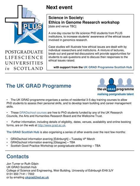 Next Event The UK GRAD Programme Contacts Science In Society Ppt