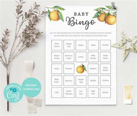 Orange Baby Bingo Game Baby Shower Game Orange Baby Shower Etsy