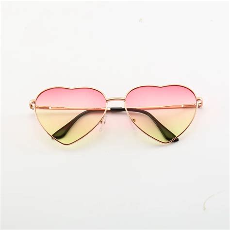 New Fashion Heart Shaped Sunglasses For Girl Retro Metal Frame Pink Mirror Cute Peach Heart