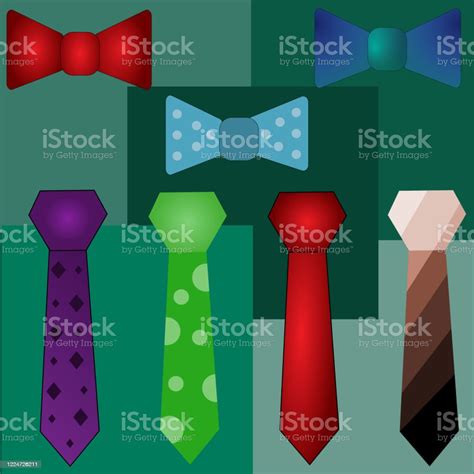 Set Of Tie And Bowtie With Colorful Print Stock Illustration Download