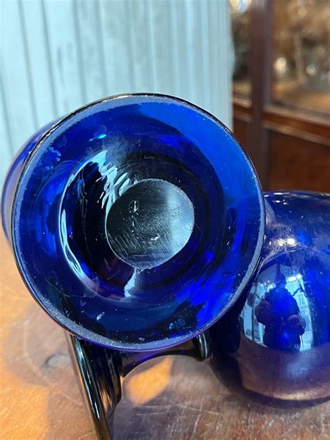 Proantic Paire De Vases En Verre Bleu Cobalt