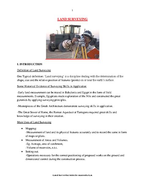 Introduction. pdf - Survey Notes - LAND SURVEYING I. INTRODUCTION