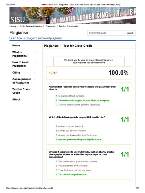 Test For Class Credit Plagiarism Sjsu Research Guides At San José State University Library