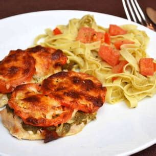 Escalopes De Poulet Gratin Es Au Pesto Tomates Et Mozzarella