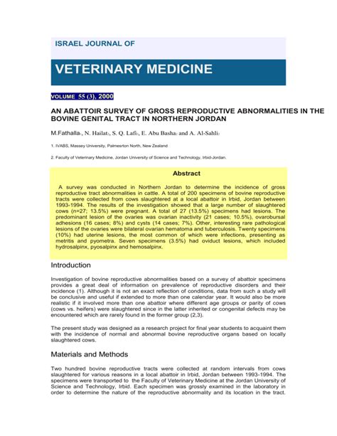 An Abattoir Survey Of Gross Reproductive Abnormalities In The Bovine