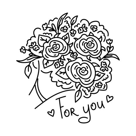 Premium Vector Bouquet Of Flowers Linear Illustration Graphic Element For Greeting Card For